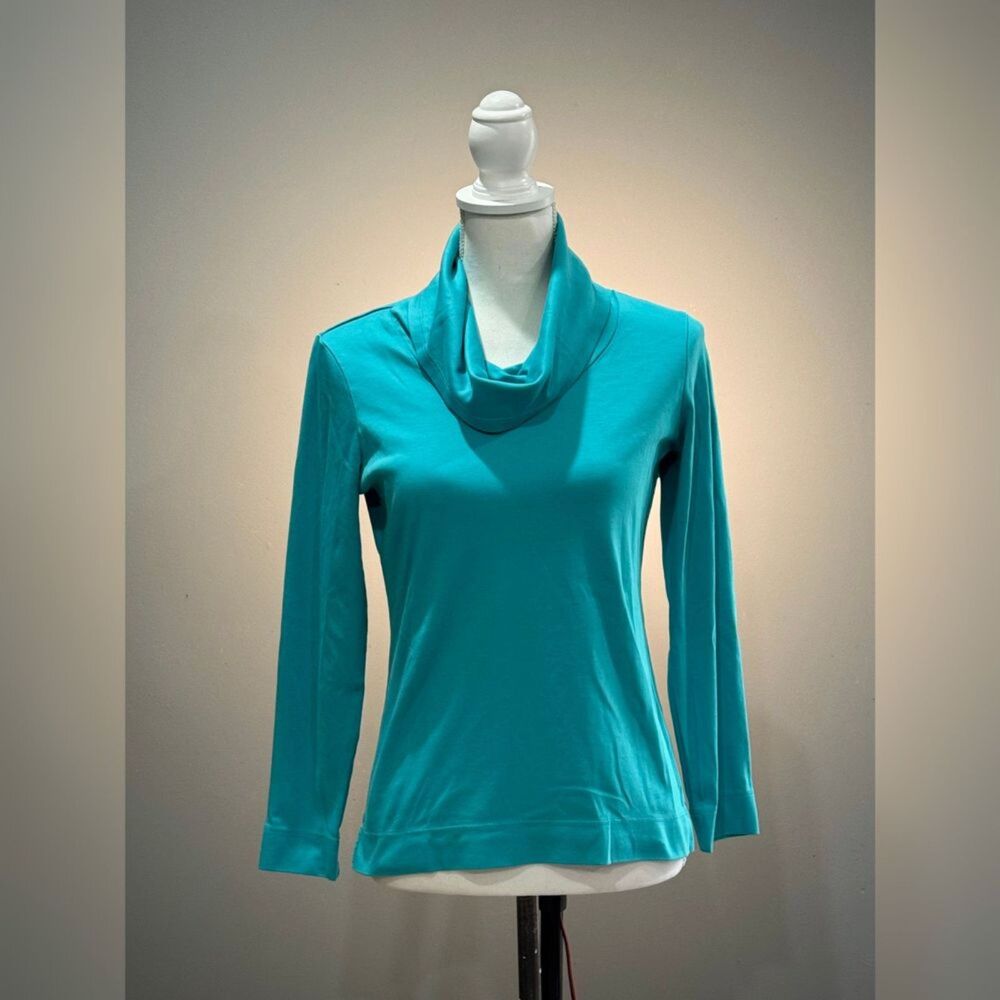 Blue L.L. Bean L/S Funnel/Cowl Neck Top Size XS EUC
